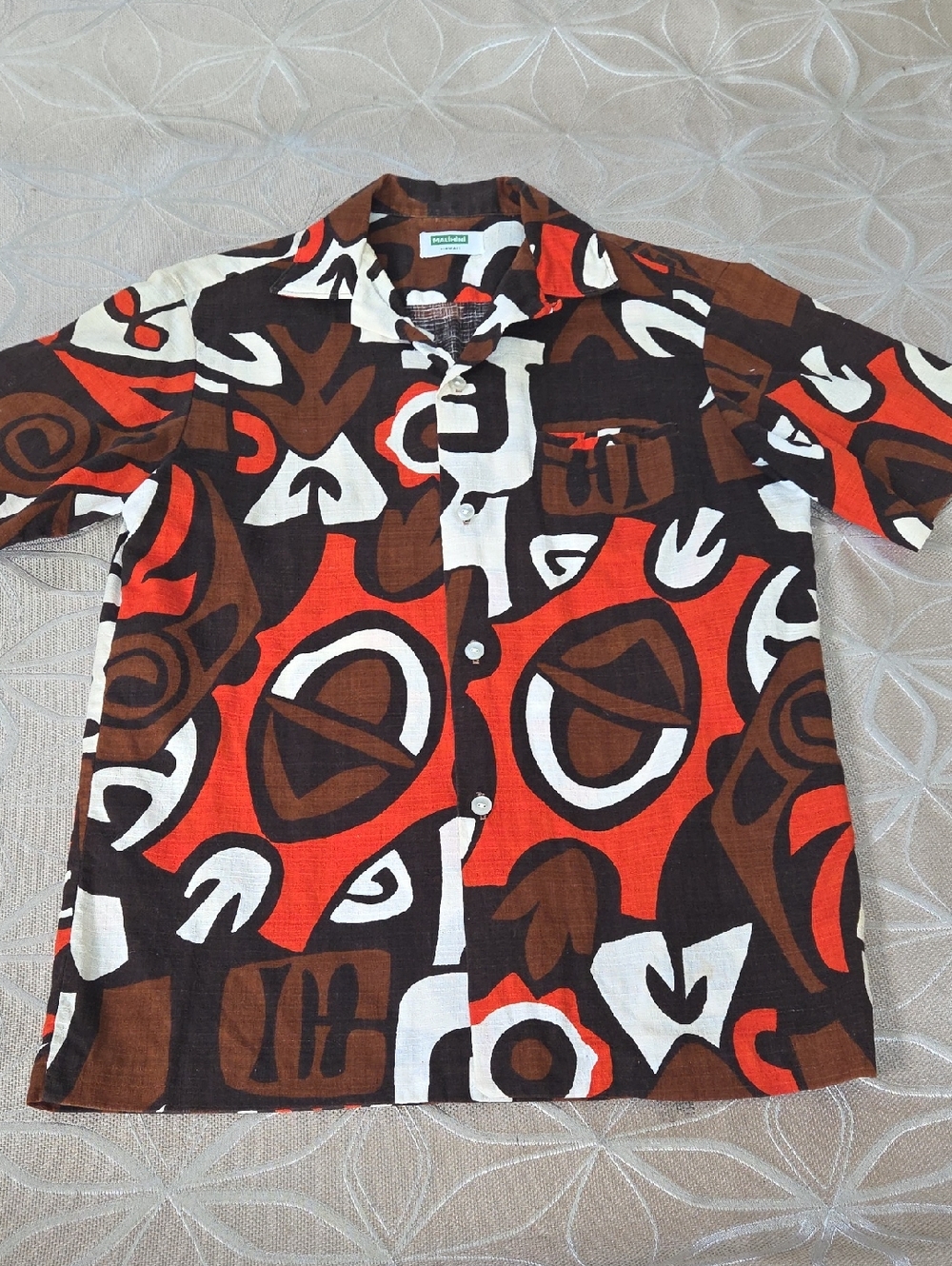 Vintage Malihini Hawaiian Barkcloth Shirt 1960's 70's!